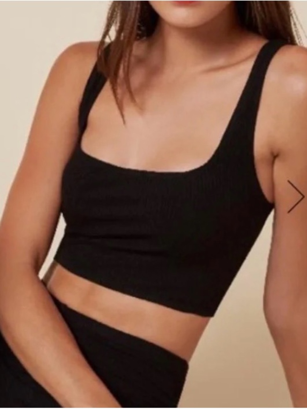 Reformation Ribbed Square Neck Black Crop Tank Top